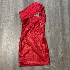 Superdown Shimmering Red One-Shoulder Dress